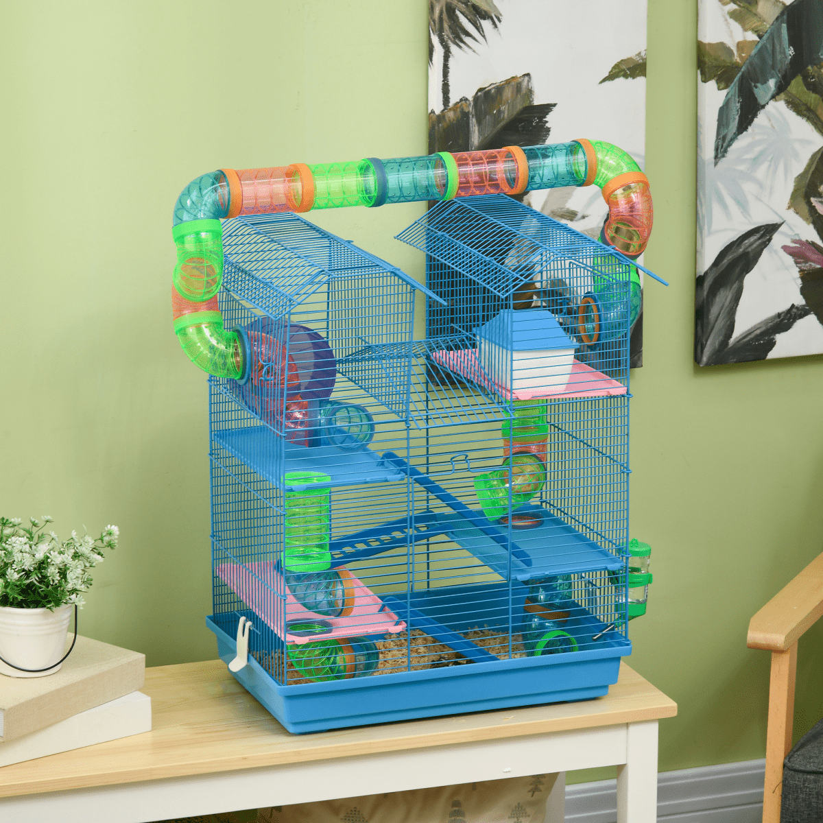 5 Tiers Hamster Cage Animal Travel Carrier Habitat W/ Accessories Pawhut - WHISKELLO