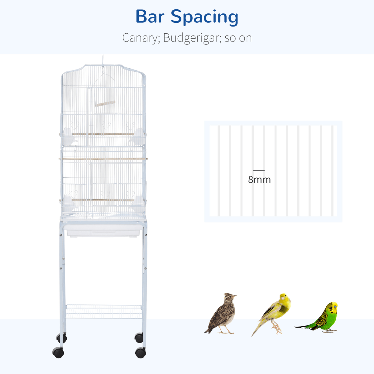 Bird Cage for Budgie Finch Canary Parakeet W/ Stand Sliding Tray White Pawhut - WHISKELLO