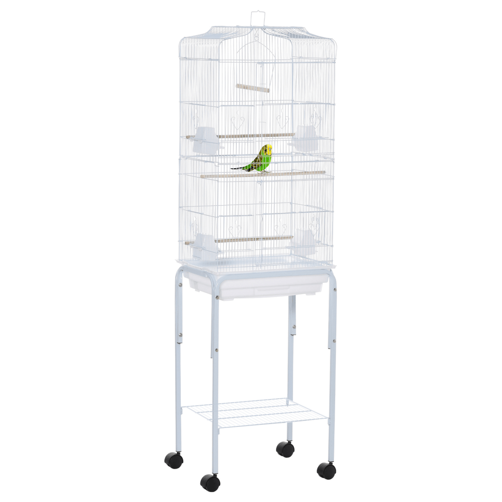 Bird Cage for Budgie Finch Canary Parakeet W/ Stand Sliding Tray White Pawhut - WHISKELLO