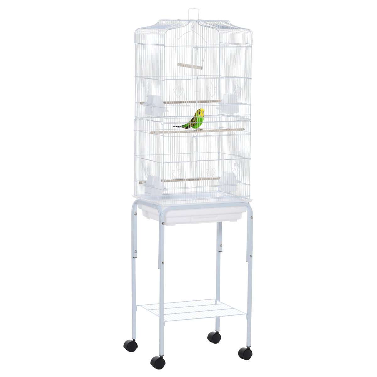 Bird Cage for Budgie Finch Canary Parakeet W/ Stand Sliding Tray White Pawhut - WHISKELLO
