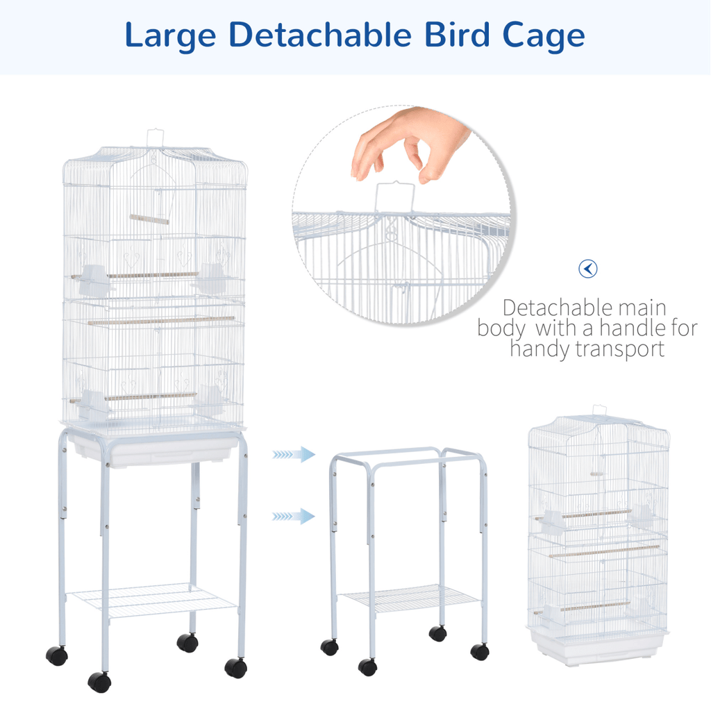 Bird Cage for Budgie Finch Canary Parakeet W/ Stand Sliding Tray White Pawhut - WHISKELLO