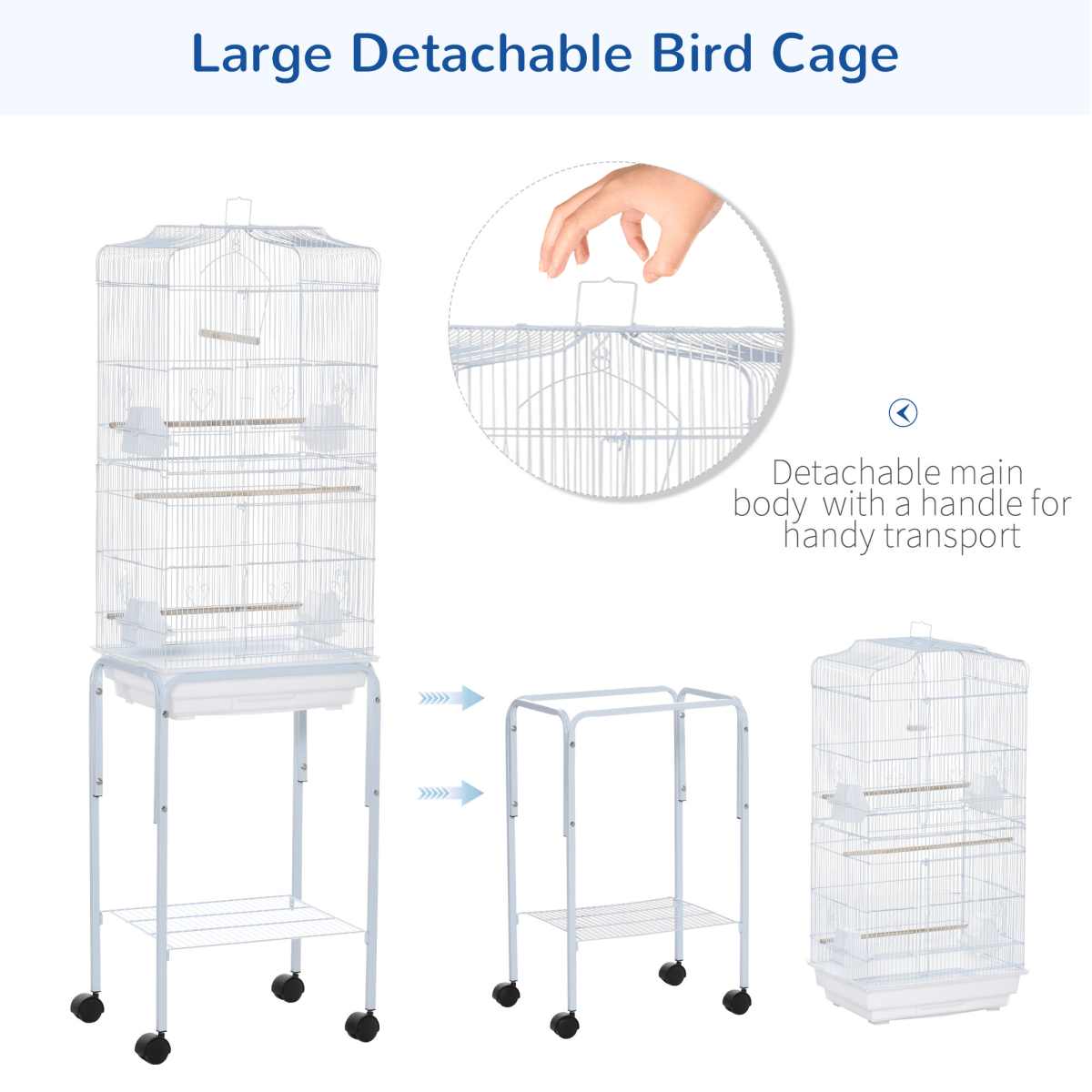 Bird Cage for Budgie Finch Canary Parakeet W/ Stand Sliding Tray White Pawhut - WHISKELLO