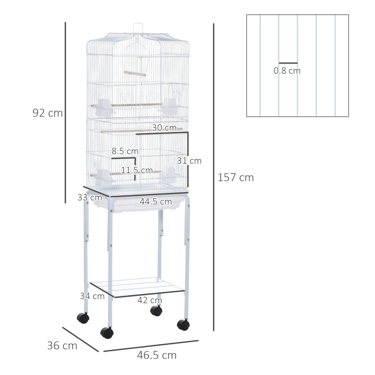 Bird Cage for Budgie Finch Canary Parakeet W/ Stand Sliding Tray White Pawhut - WHISKELLO