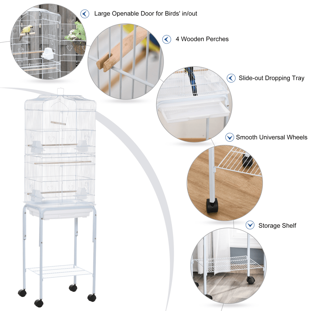 Bird Cage for Budgie Finch Canary Parakeet W/ Stand Sliding Tray White Pawhut - WHISKELLO