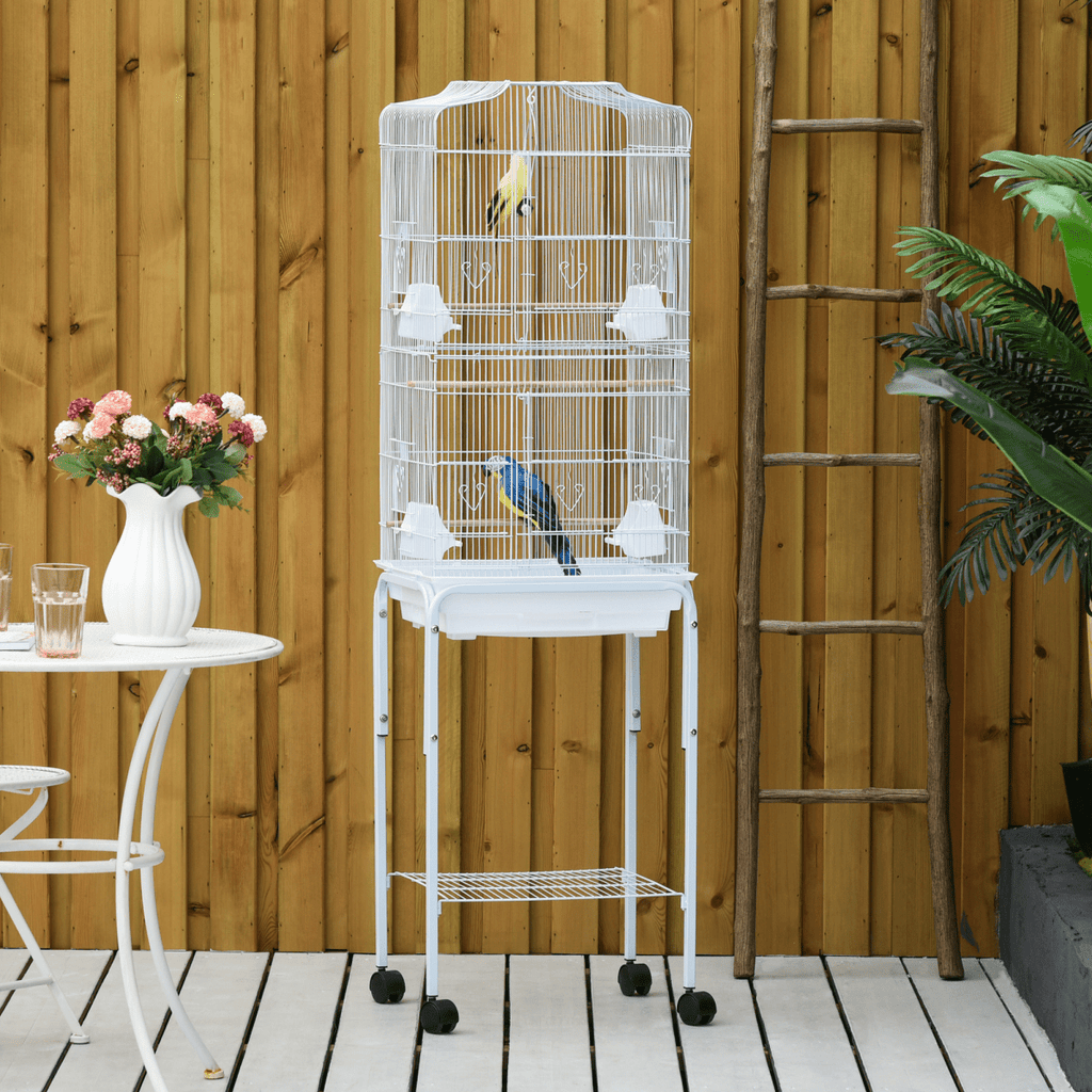 Bird Cage for Budgie Finch Canary Parakeet W/ Stand Sliding Tray White Pawhut - WHISKELLO