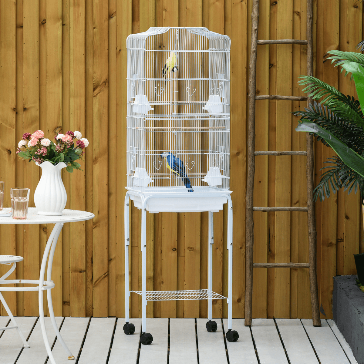 Bird Cage for Budgie Finch Canary Parakeet W/ Stand Sliding Tray White Pawhut - WHISKELLO