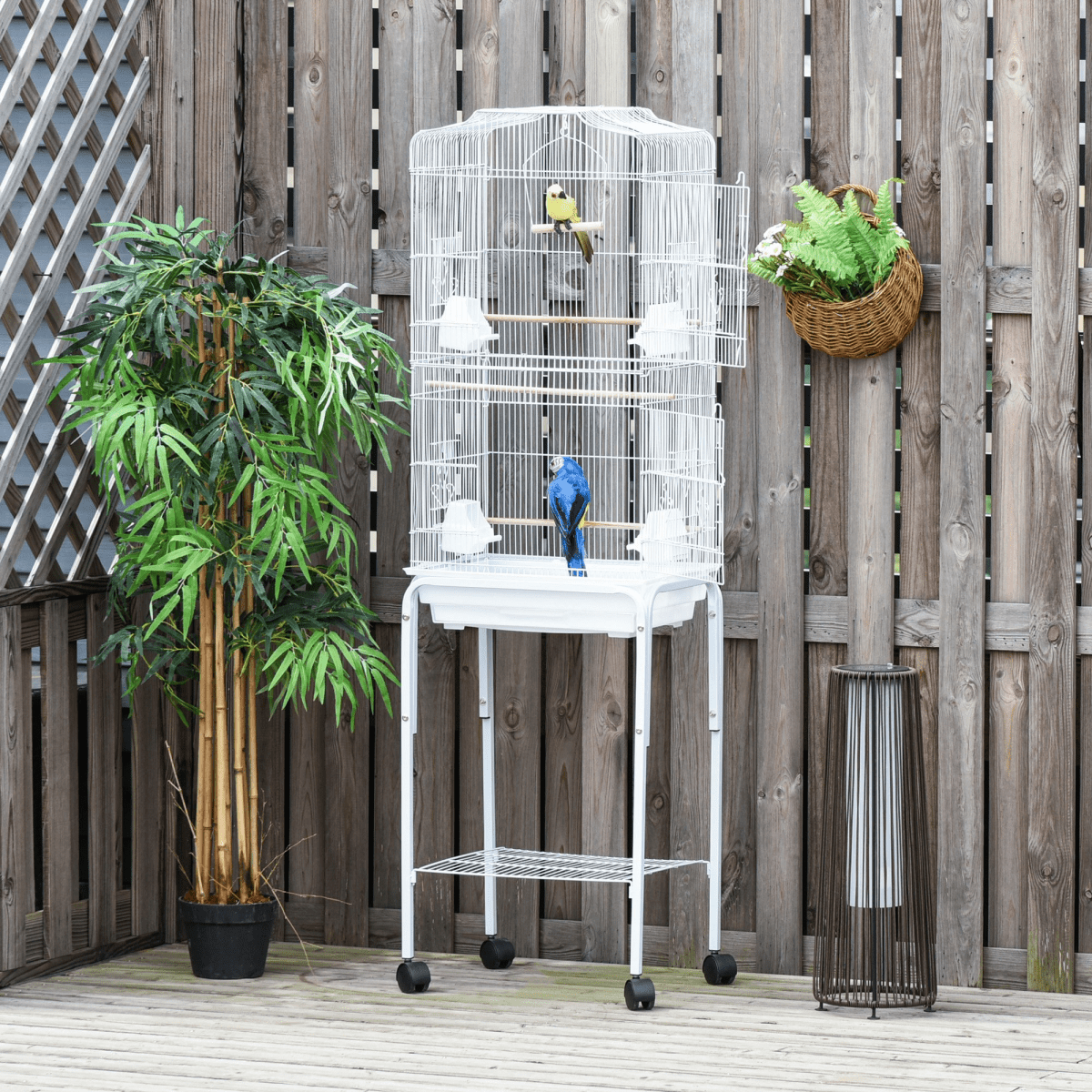 Bird Cage for Budgie Finch Canary Parakeet W/ Stand Sliding Tray White Pawhut - WHISKELLO