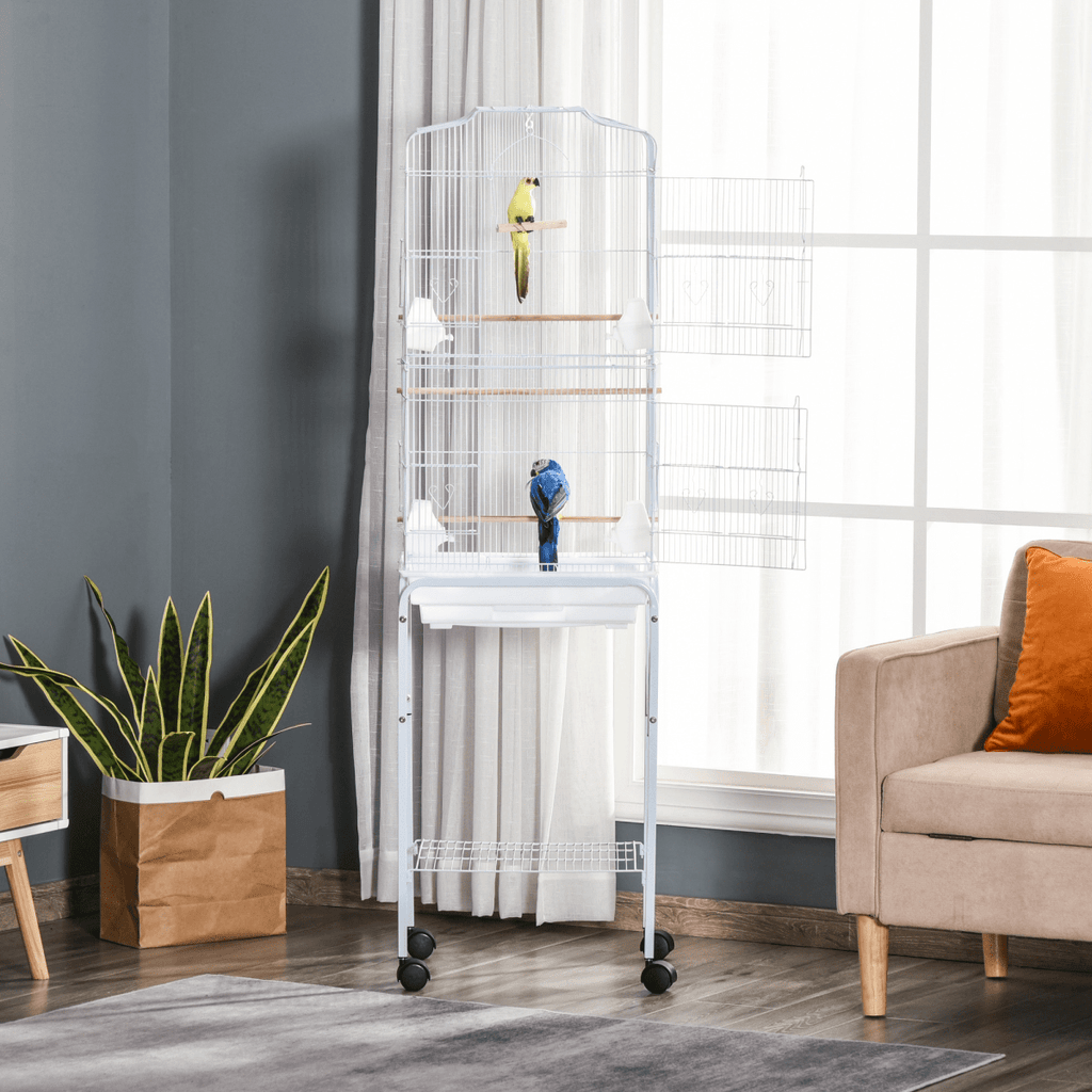 Bird Cage for Budgie Finch Canary Parakeet W/ Stand Sliding Tray White Pawhut - WHISKELLO