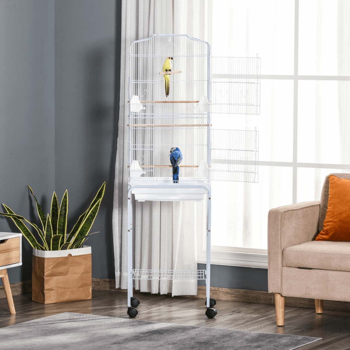 Bird Cage for Budgie Finch Canary Parakeet W/ Stand Sliding Tray White Pawhut - WHISKELLO