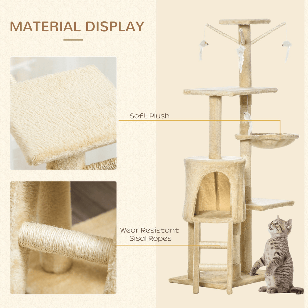 Cat Tree Kitty Activity Centre Condo Scratching Post with Toys Beige 131cm - WHISKELLO