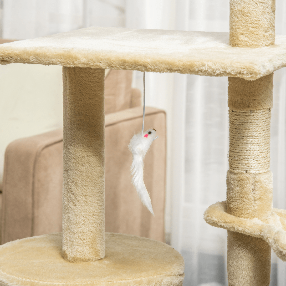 Cat Tree Kitty Activity Centre Condo Scratching Post with Toys Beige 131cm - WHISKELLO