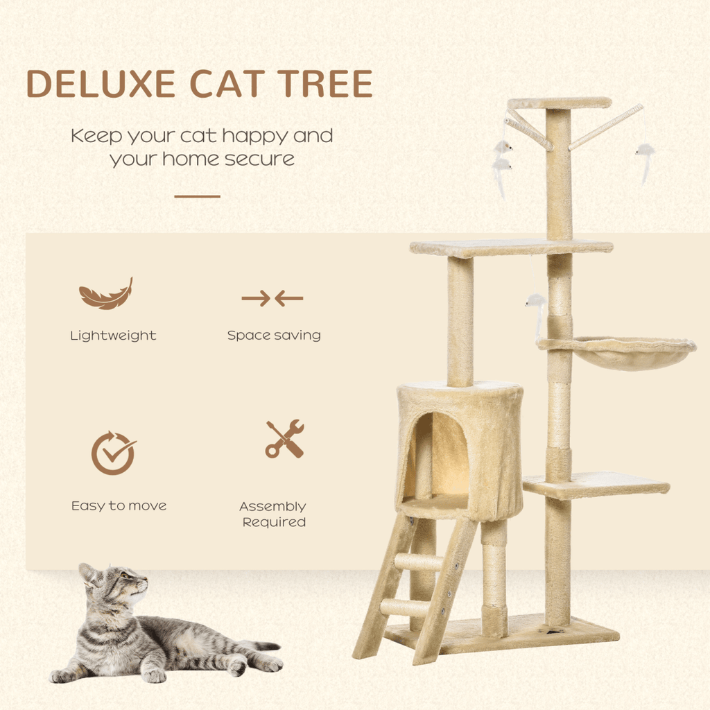 Cat Tree Kitty Activity Centre Condo Scratching Post with Toys Beige 131cm - WHISKELLO
