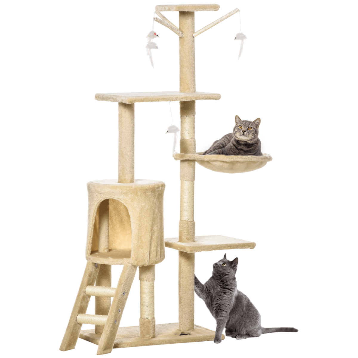 Cat Tree Kitty Activity Centre Condo Scratching Post with Toys Beige 131cm - WHISKELLO