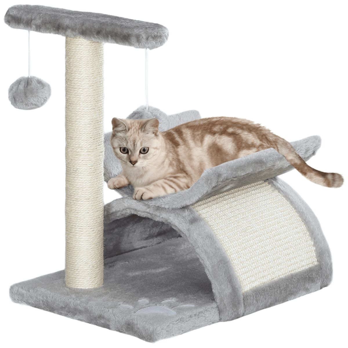 Cat Tree Plush Scratcher Activity Play Center Tunnel Dangling Ball - WHISKELLO