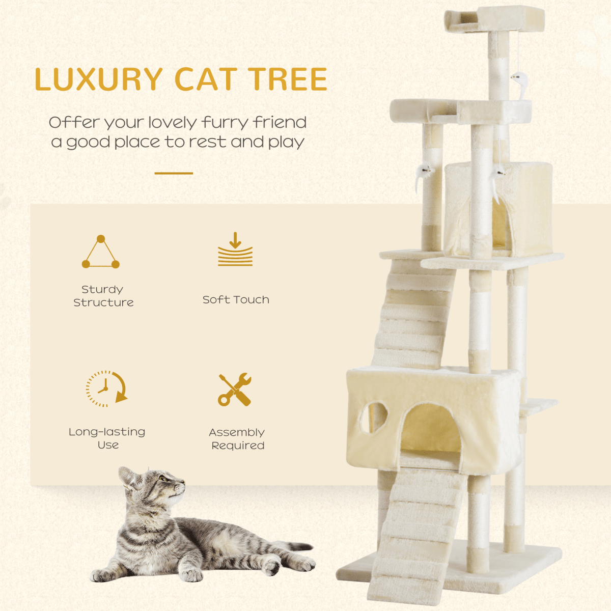 Condo Furniture Scratcher Post Pet Cat Tree Kitten Bed House Play Toy Ladder - WHISKELLO