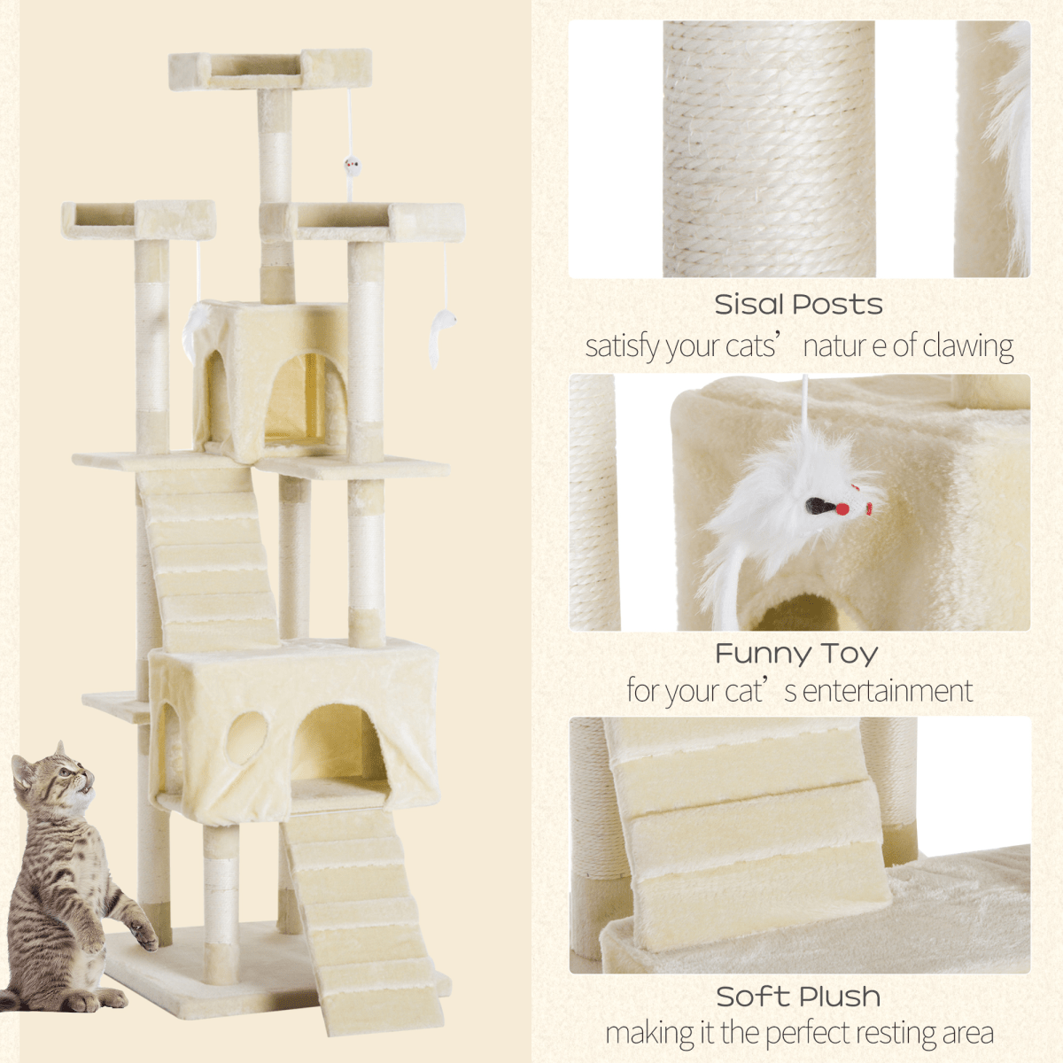 Condo Furniture Scratcher Post Pet Cat Tree Kitten Bed House Play Toy Ladder - WHISKELLO