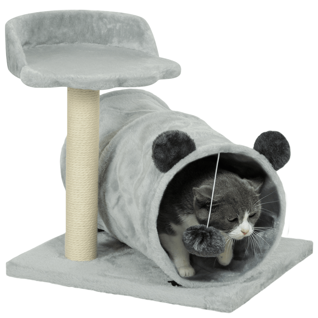 PawHut Cat Tree w/ Scratching Post, Bed, Cat Tunnel, Toy Ball, Grey - WHISKELLO