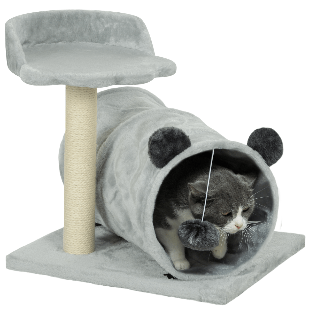 PawHut Cat Tree w/ Scratching Post, Bed, Cat Tunnel, Toy Ball, Grey - WHISKELLO