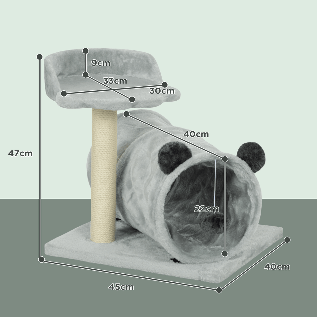PawHut Cat Tree w/ Scratching Post, Bed, Cat Tunnel, Toy Ball, Grey - WHISKELLO
