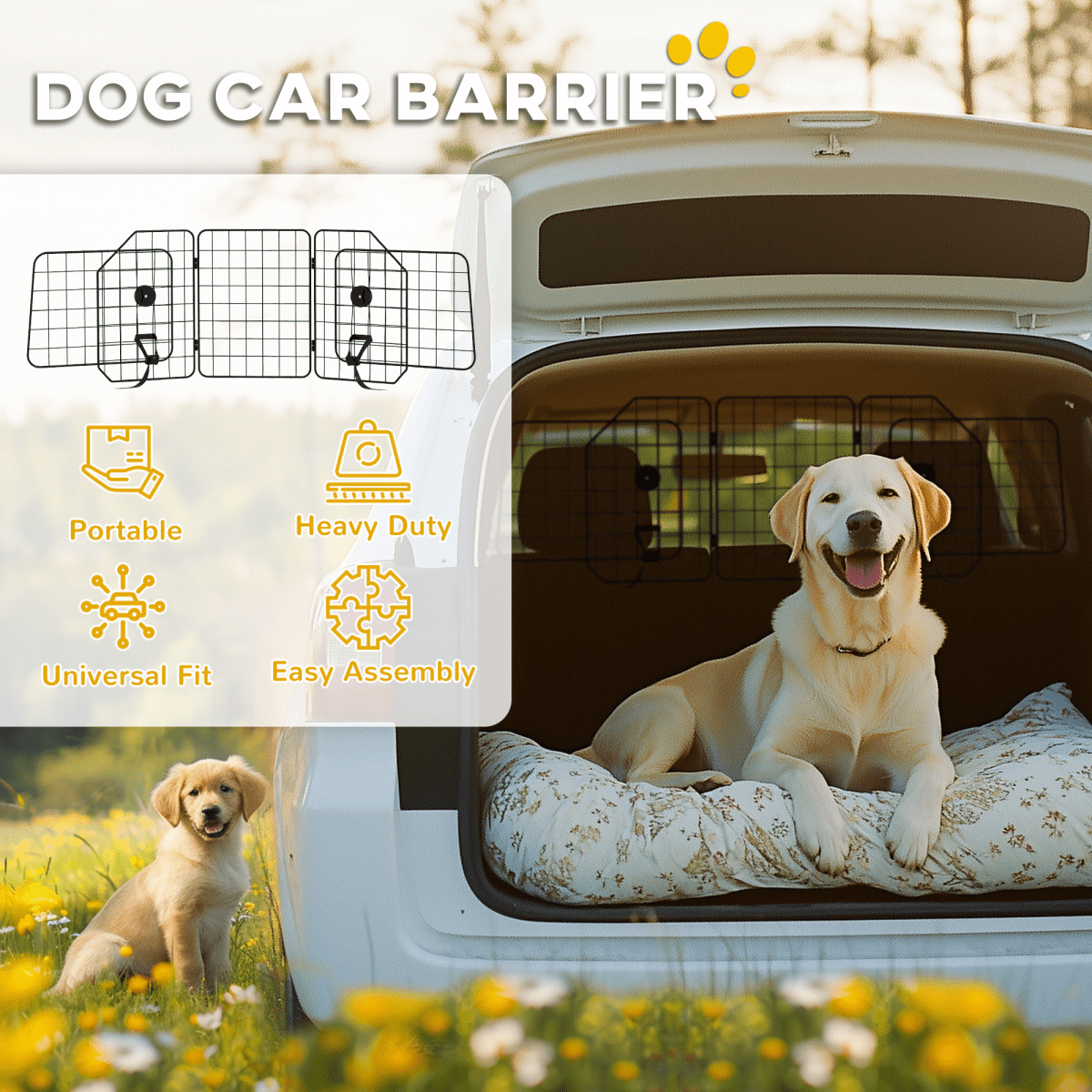 PawHut Dog Guard for SUVs, Vehicles, Vans, Car Barrier with Adjustable Width - WHISKELLO