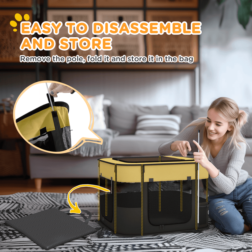 PawHut Portable Dog Pen for Puppies, Rabbits, Kittens, Guinea Pigs - Yellow - WHISKELLO