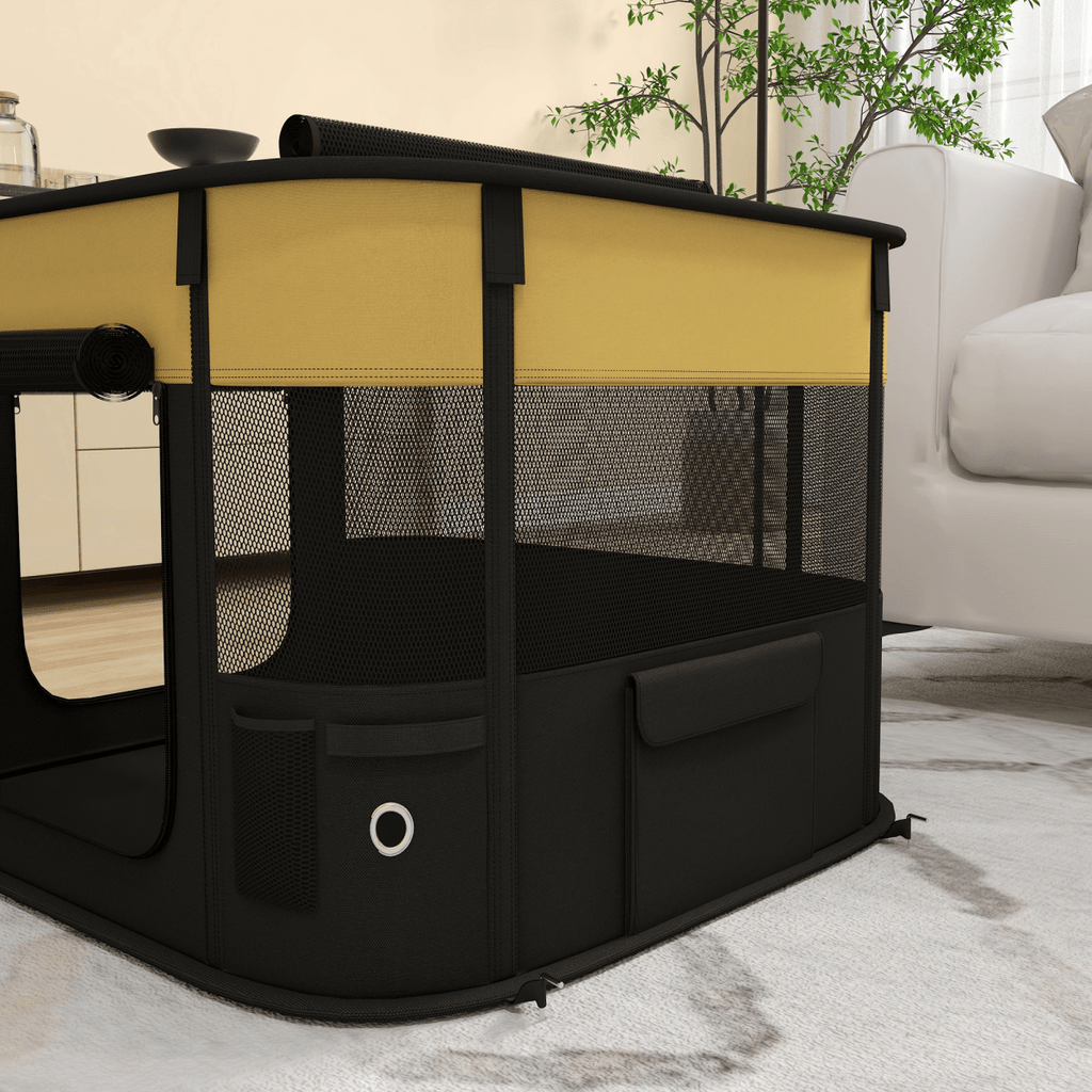 PawHut Portable Dog Pen for Puppies, Rabbits, Kittens, Guinea Pigs - Yellow - WHISKELLO