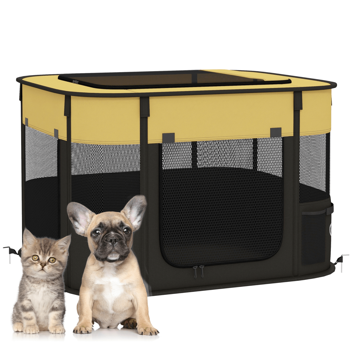 PawHut Portable Dog Pen for Puppies, Rabbits, Kittens, Guinea Pigs - Yellow - WHISKELLO