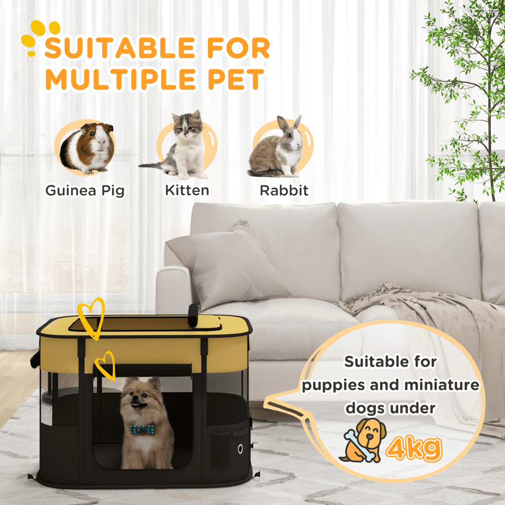 PawHut Portable Dog Pen for Puppies, Rabbits, Kittens, Guinea Pigs - Yellow - WHISKELLO