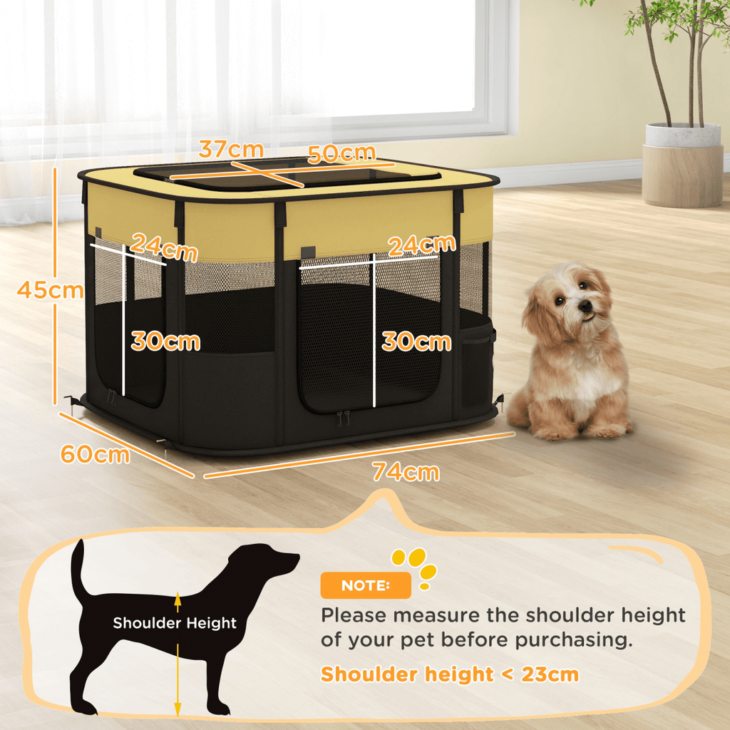 PawHut Portable Dog Pen for Puppies, Rabbits, Kittens, Guinea Pigs - Yellow - WHISKELLO