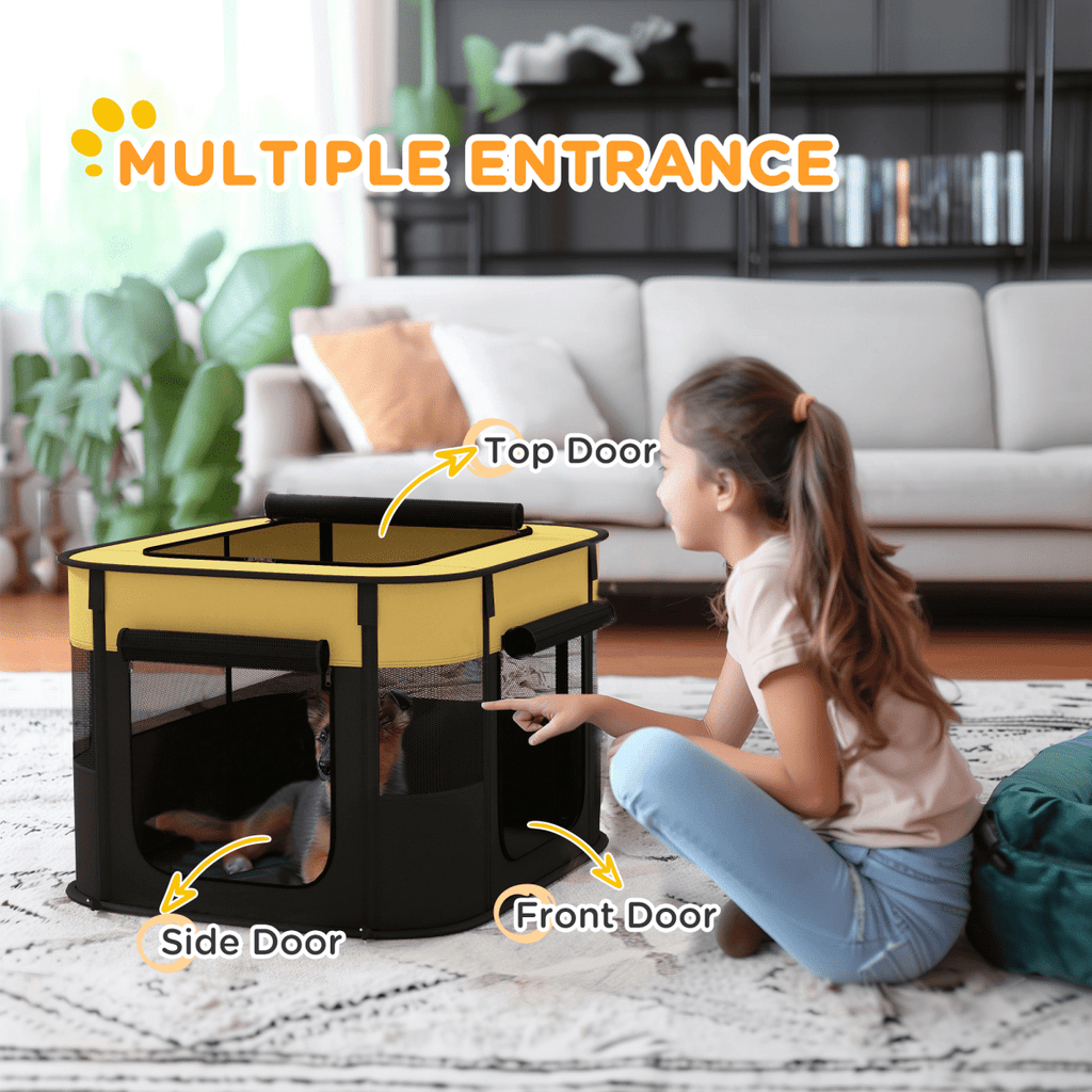 PawHut Portable Dog Pen for Puppies, Rabbits, Kittens, Guinea Pigs - Yellow - WHISKELLO