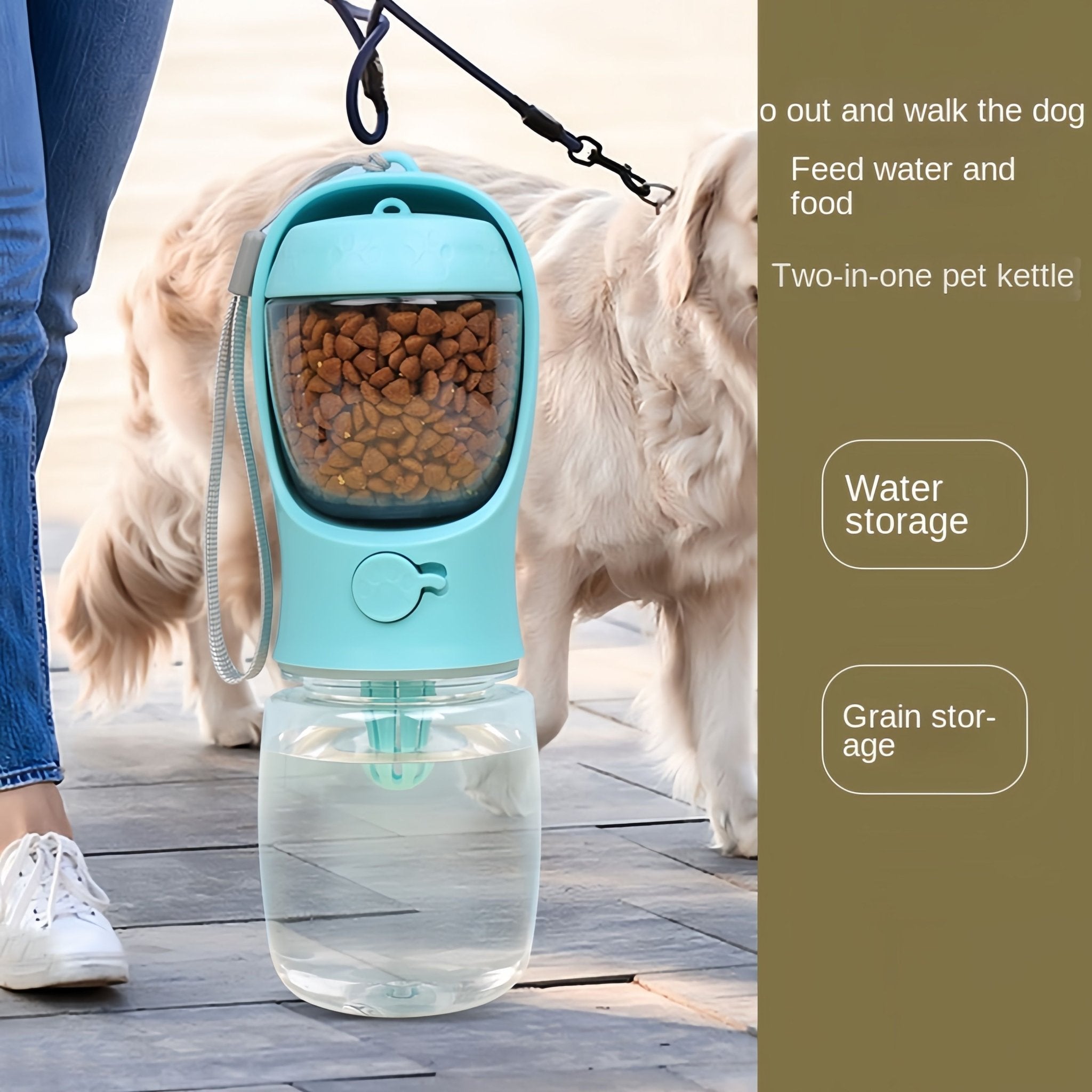 Portable Pet Water Bottle with Food Storage for Outdoor Travel - WHISKELLO