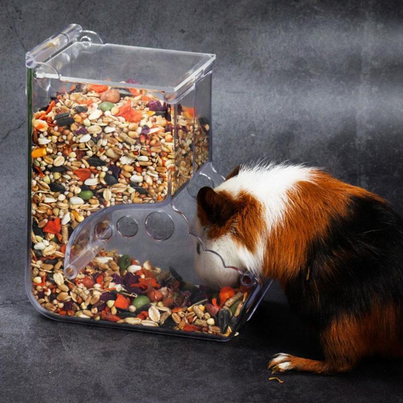 Transparent Plastic Hamster Feeder Food Box - Innovative Fixable Design - WHISKELLO