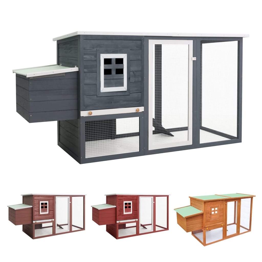 vidaXL Chicken Coop and Run Hen House with Nesting Box and Ramp Solid Wood - WHISKELLO