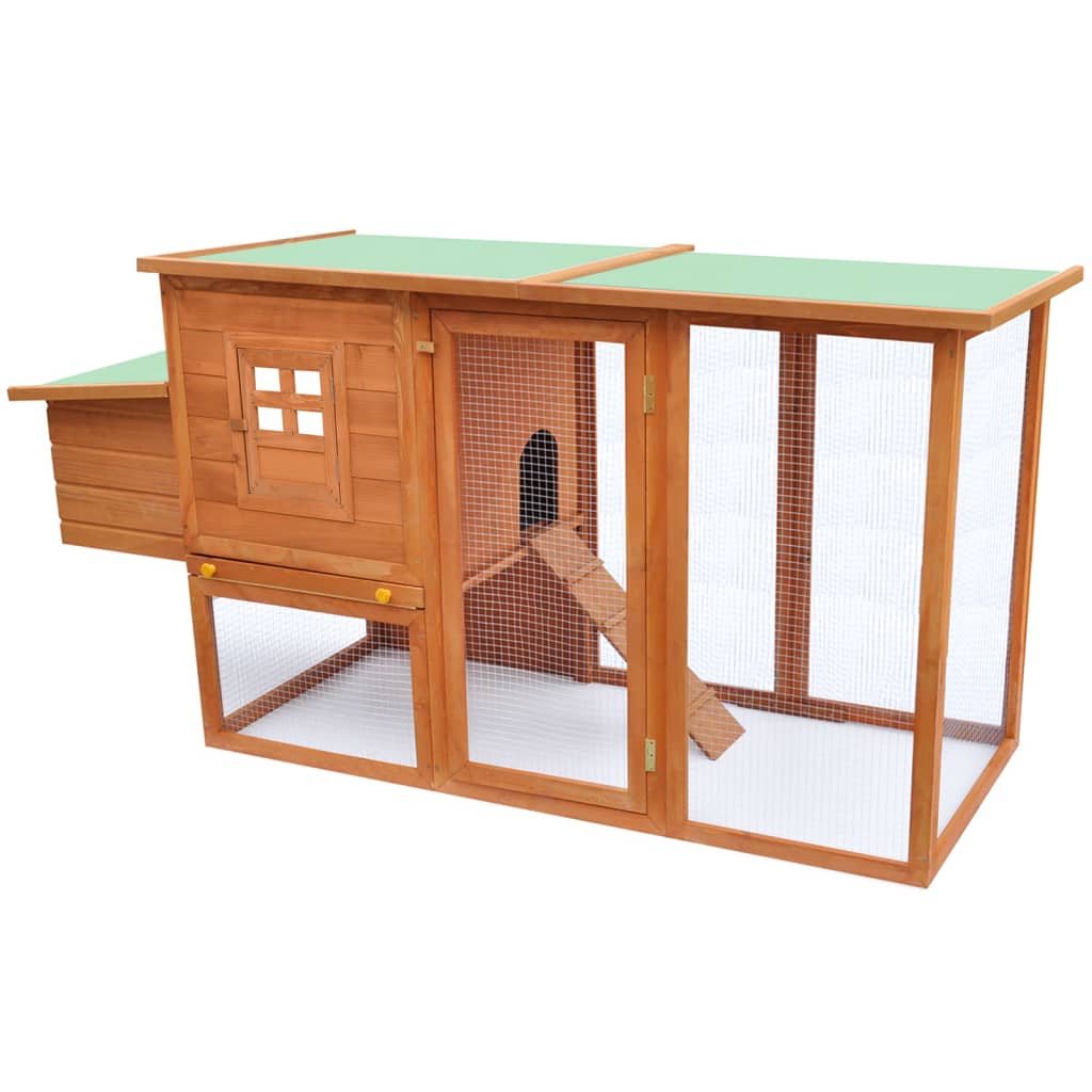 vidaXL Chicken Coop and Run Hen House with Nesting Box and Ramp Solid Wood - WHISKELLO
